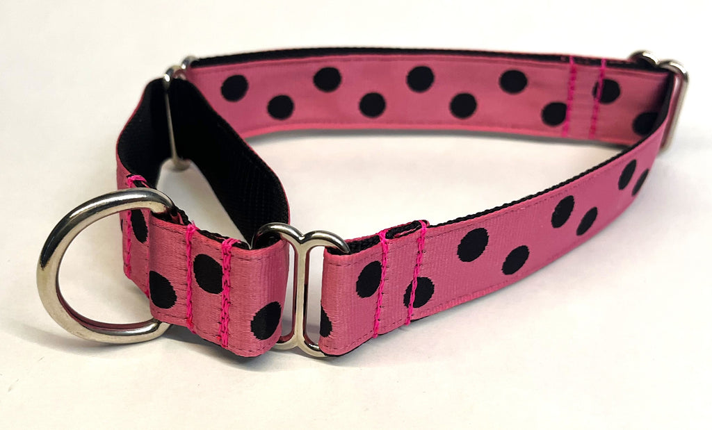 Light Pink with Black Dots Martingale Collar 1in