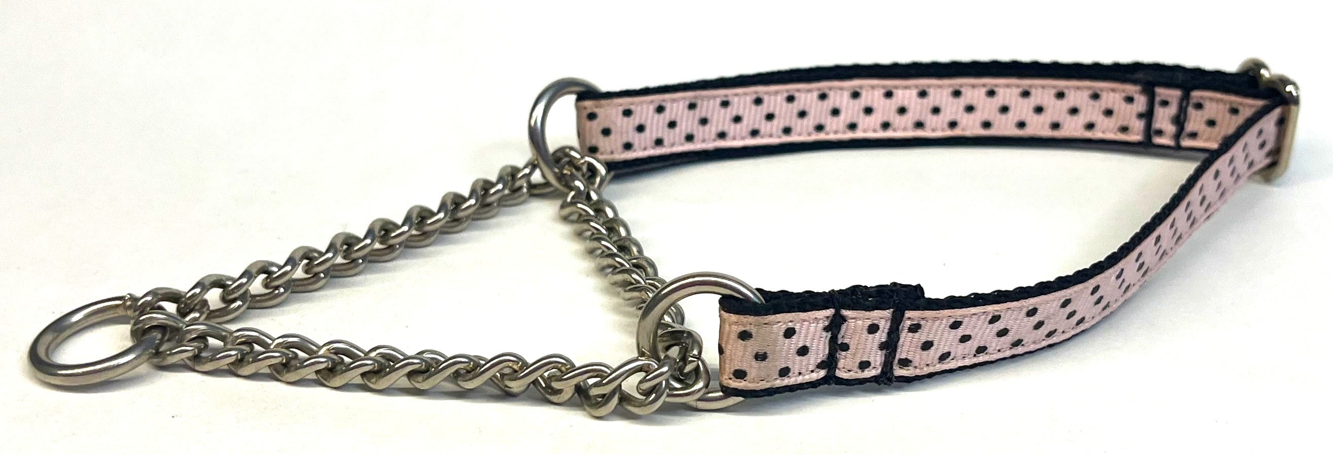 Light Pink with Black Polka Dots Chain Martingale Collar 1/2