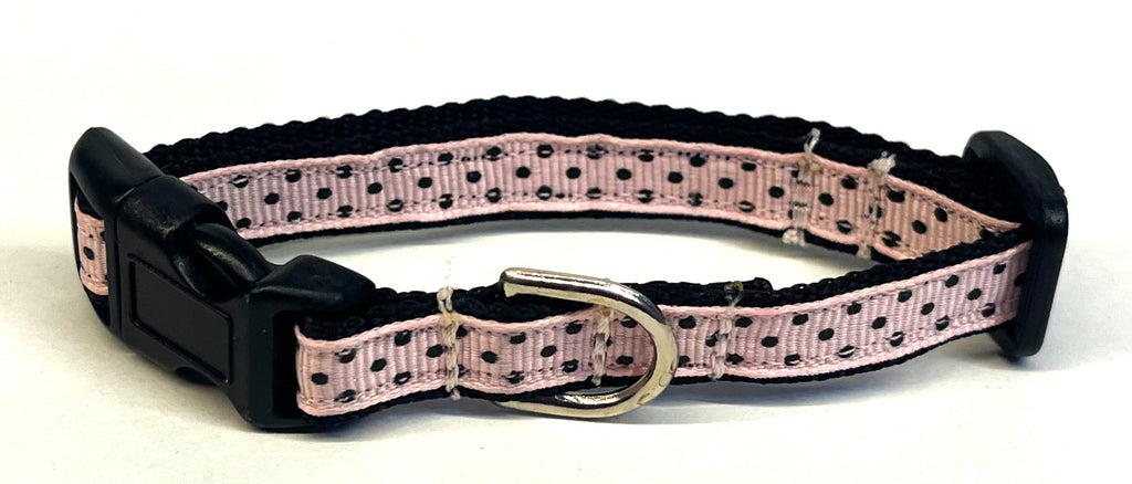 Light Pink with Black Polka Dots Dog Collar 1/2