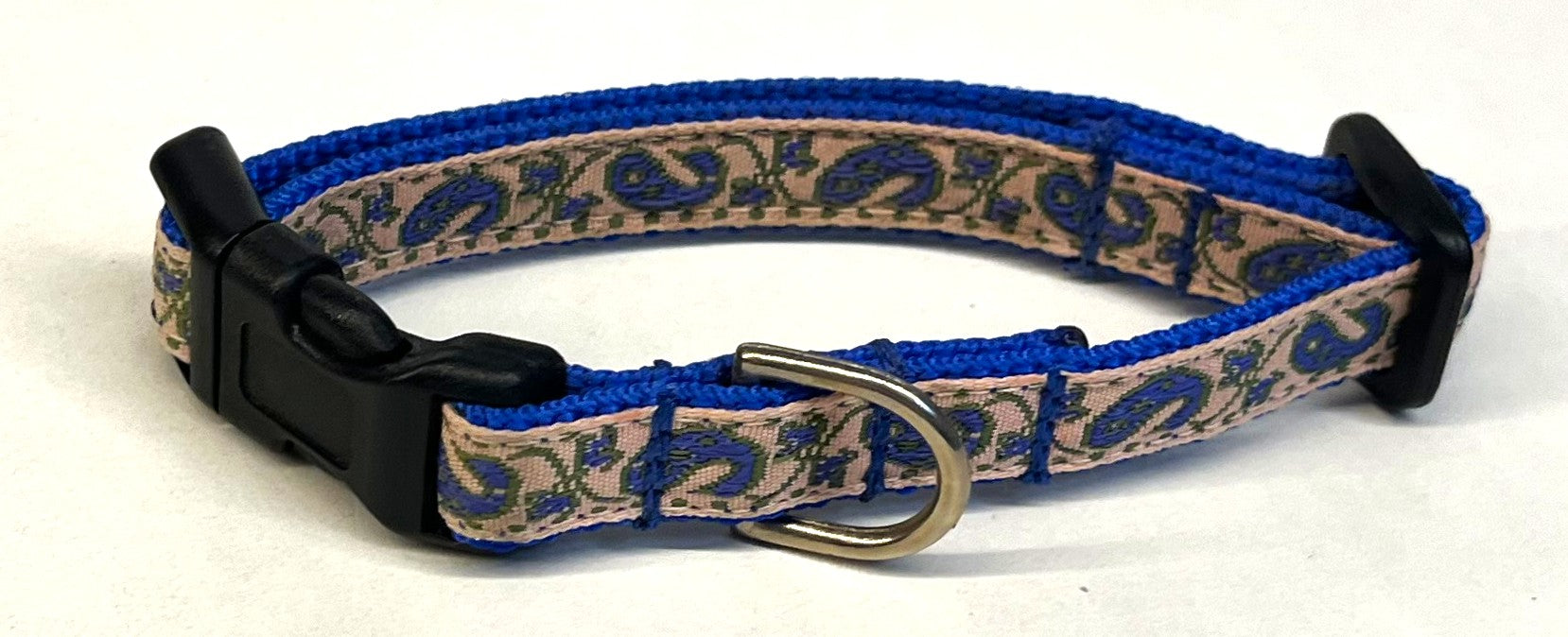 Light Pink with Blue Paisley Dog Collar 1/2