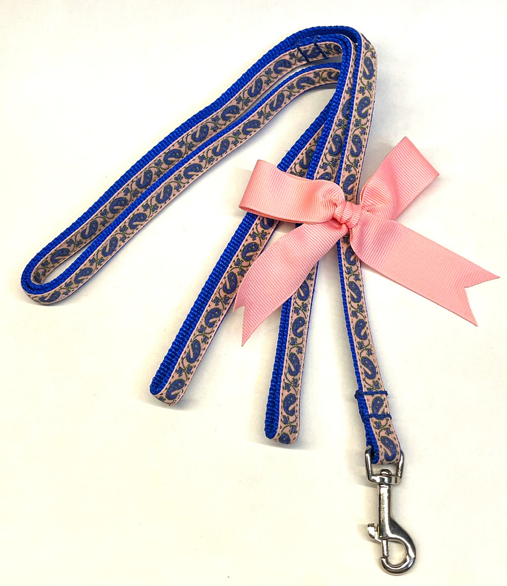 Light Pink with Blue Paisley Dog Leash 1/2