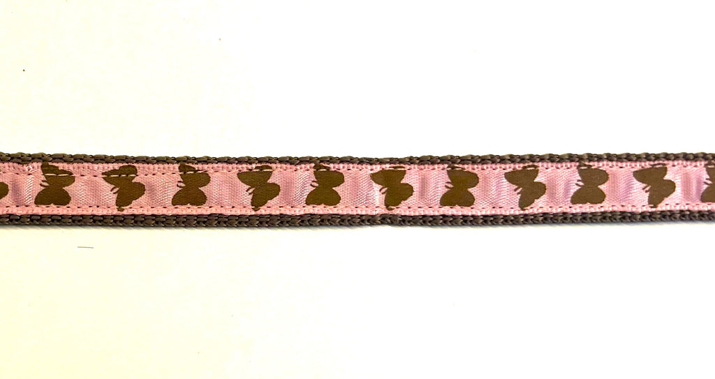 Light Pink with Brown Butterflies Dog Collar 1/2