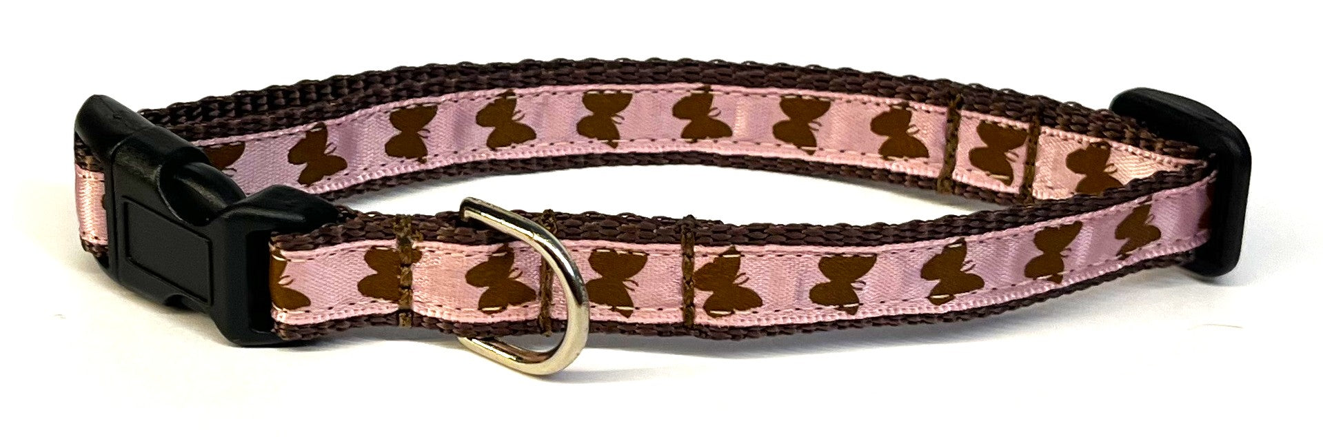 Light Pink with Brown Butterflies Dog Collar 1/2