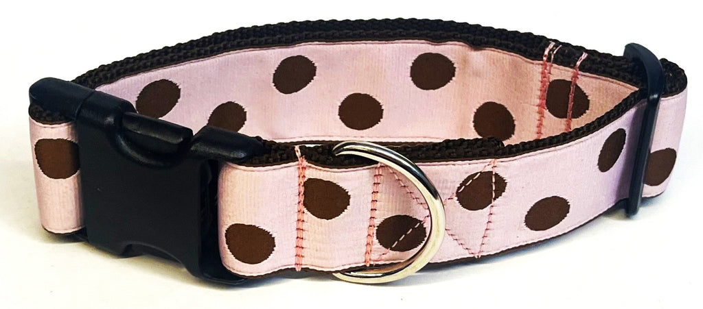 Light Pink with Brown Dots Dog Collar 1 1/2 in