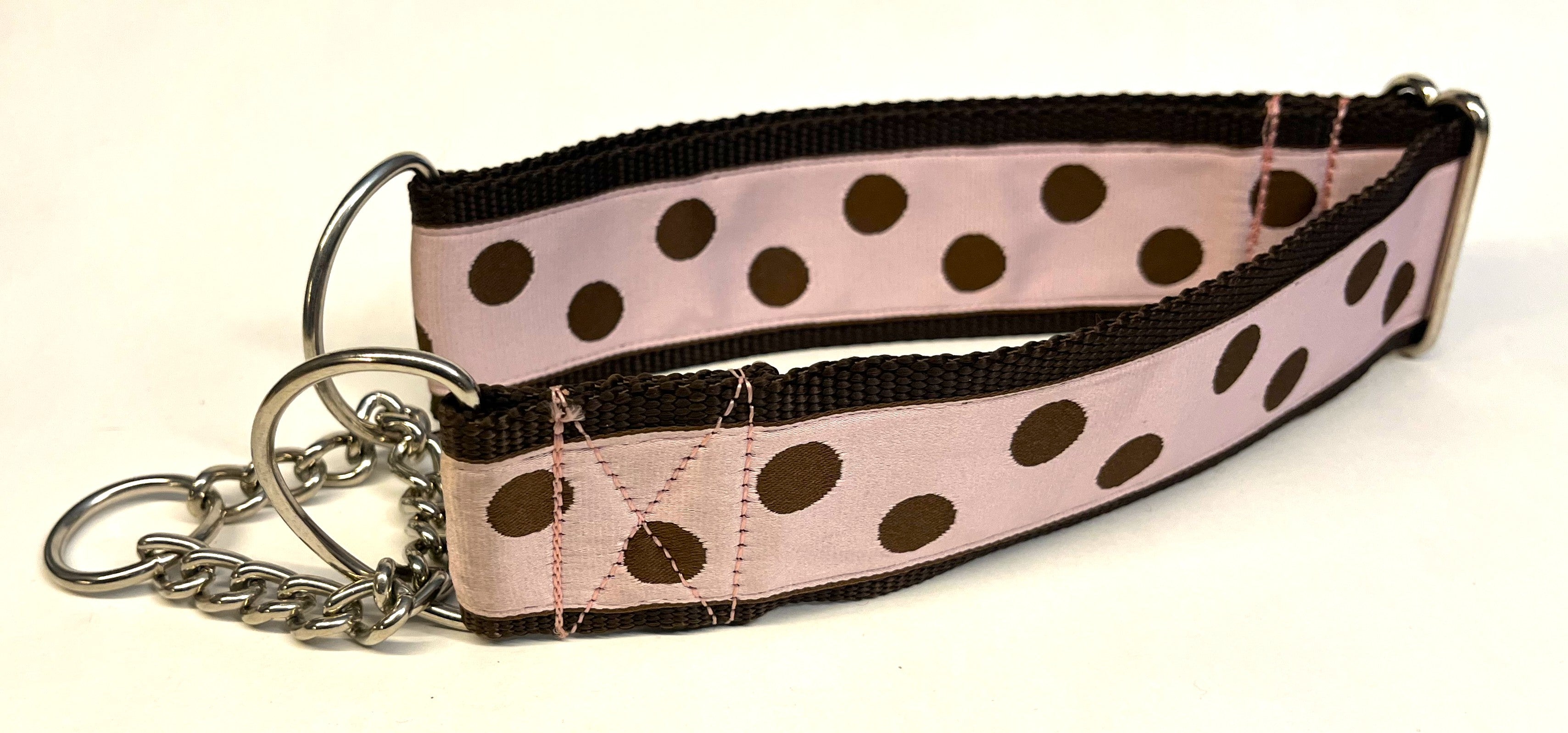 Light Pink with Brown Dots Chain Martingale Collar 2in