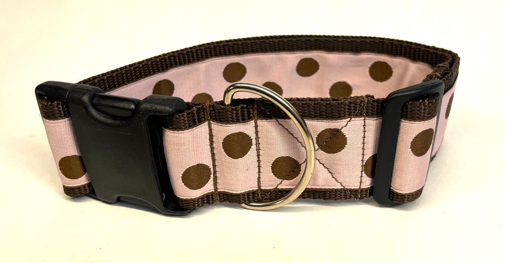 Light Pink with Brown Dots Dog Collar 2in