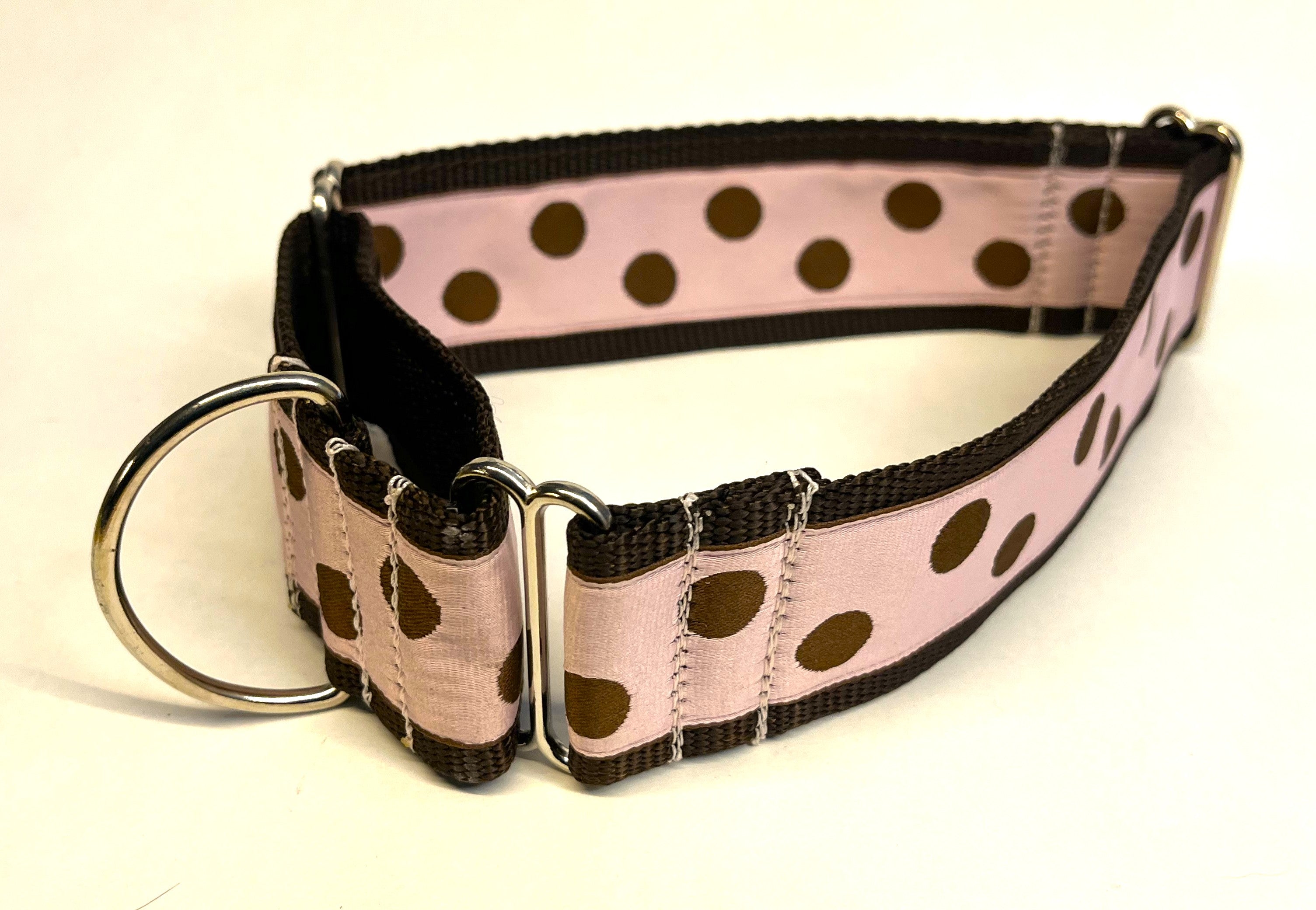Light Pink with Brown Dots Martingale Collar 2in