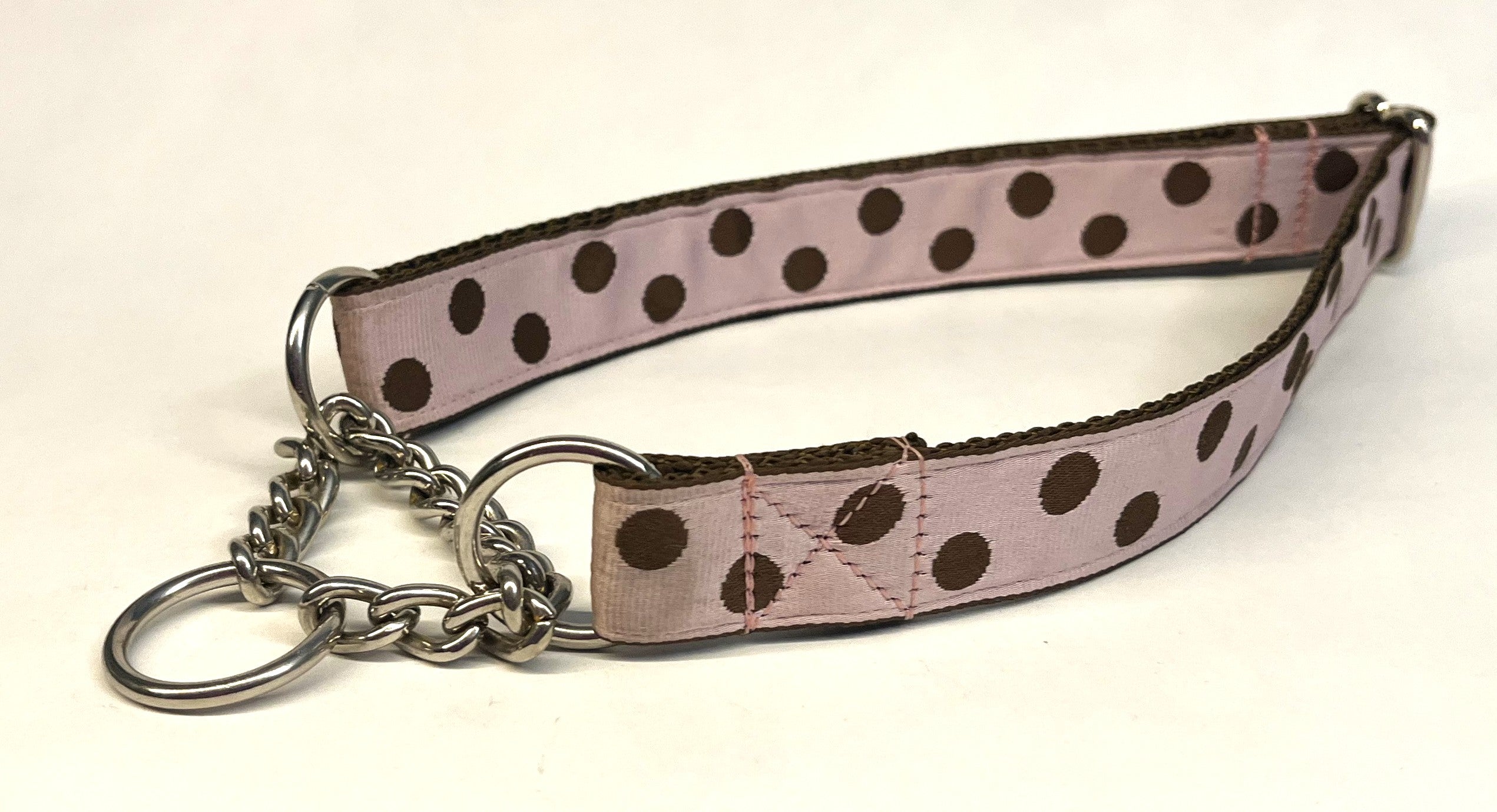 Light Pink with Brown Dots Chain Martingale Collar 1in