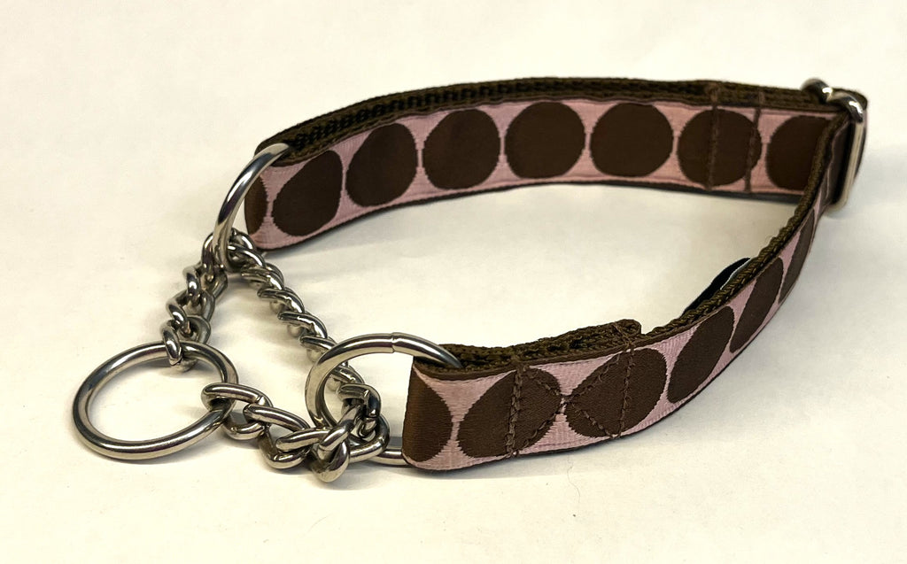 Light Pink with Brown Large Dot Chain Martingale Collar 1in