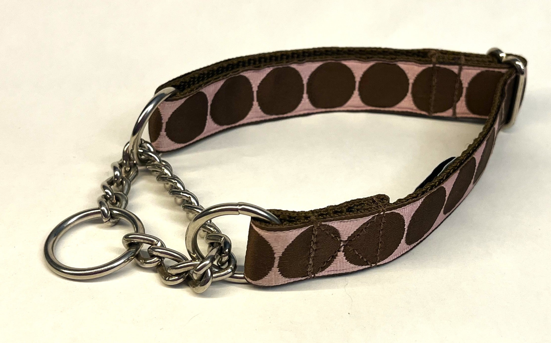 Light Pink with Brown Large Dot Chain Martingale Collar 1in