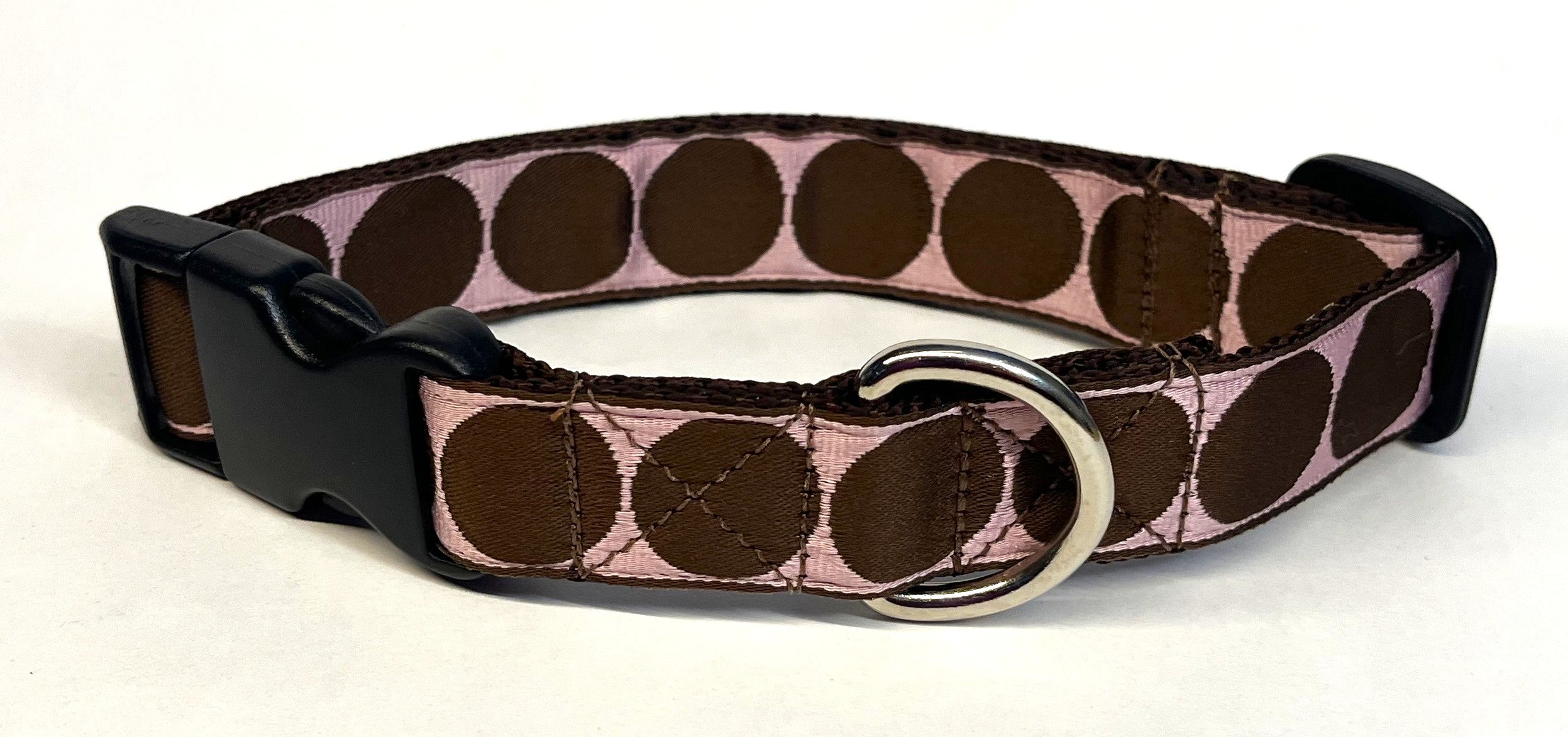 Light Pink with Brown Large Dot Dog Collar 1in