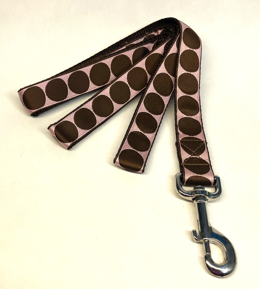 Light Pink with Brown Large Dot Dog Leash 1in