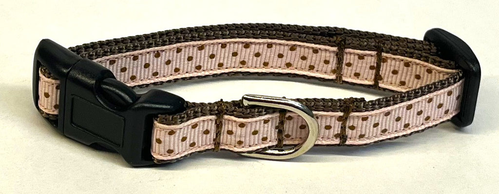 Light Pink with Brown Polka Dots Dog Collar 1/2