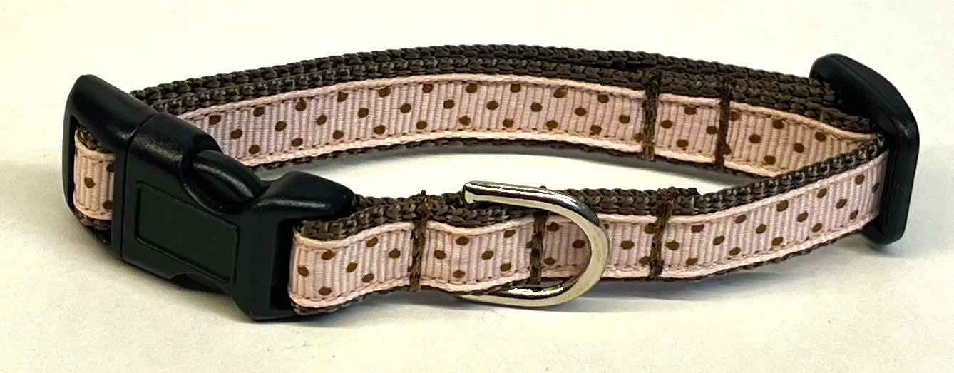 Light Pink with Brown Polka Dots Dog Collar 1/2