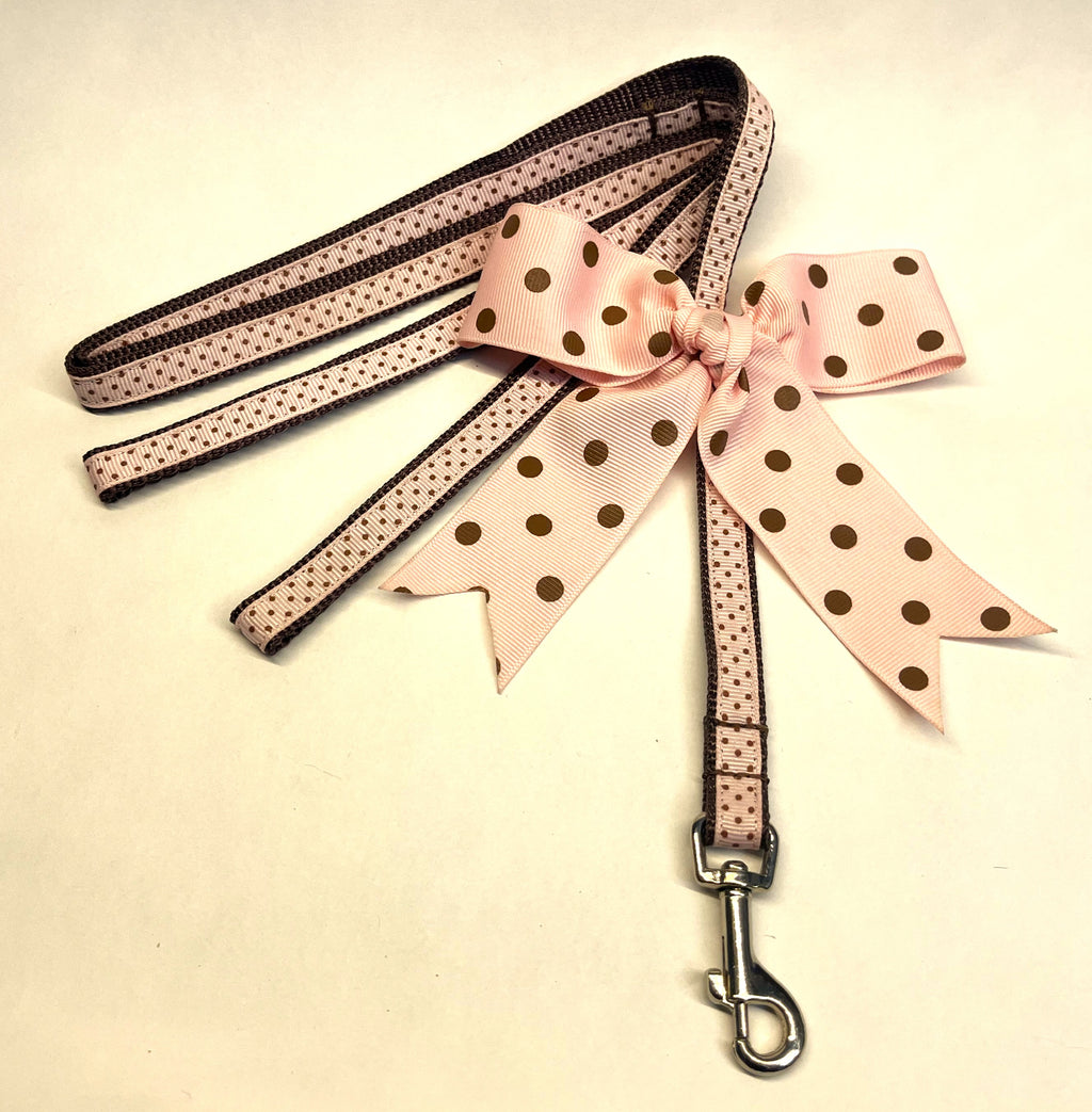 Light Pink with Brown Polka Dots Dog Leash 1/2