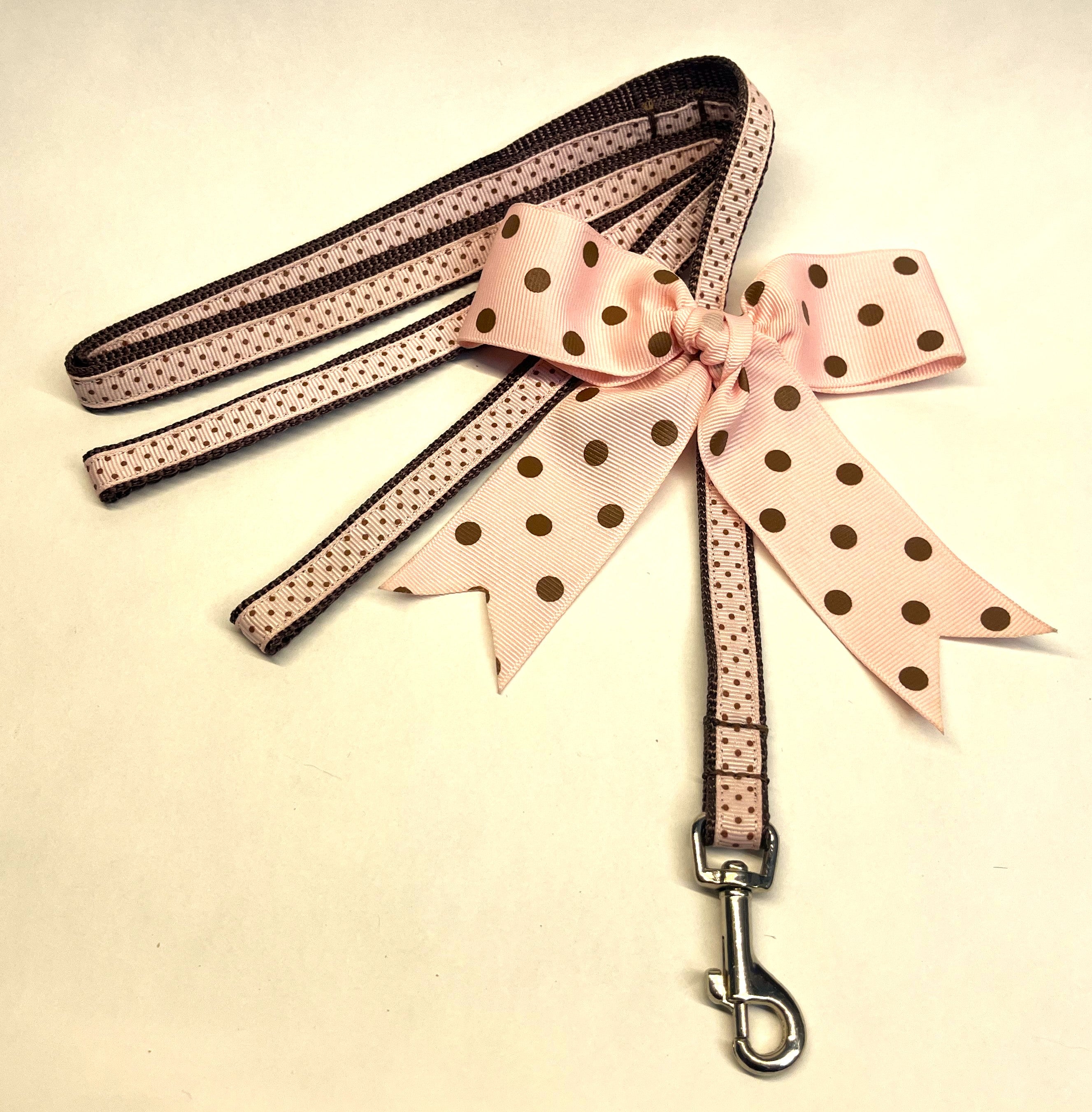 Light Pink with Brown Polka Dots Dog Leash 1/2