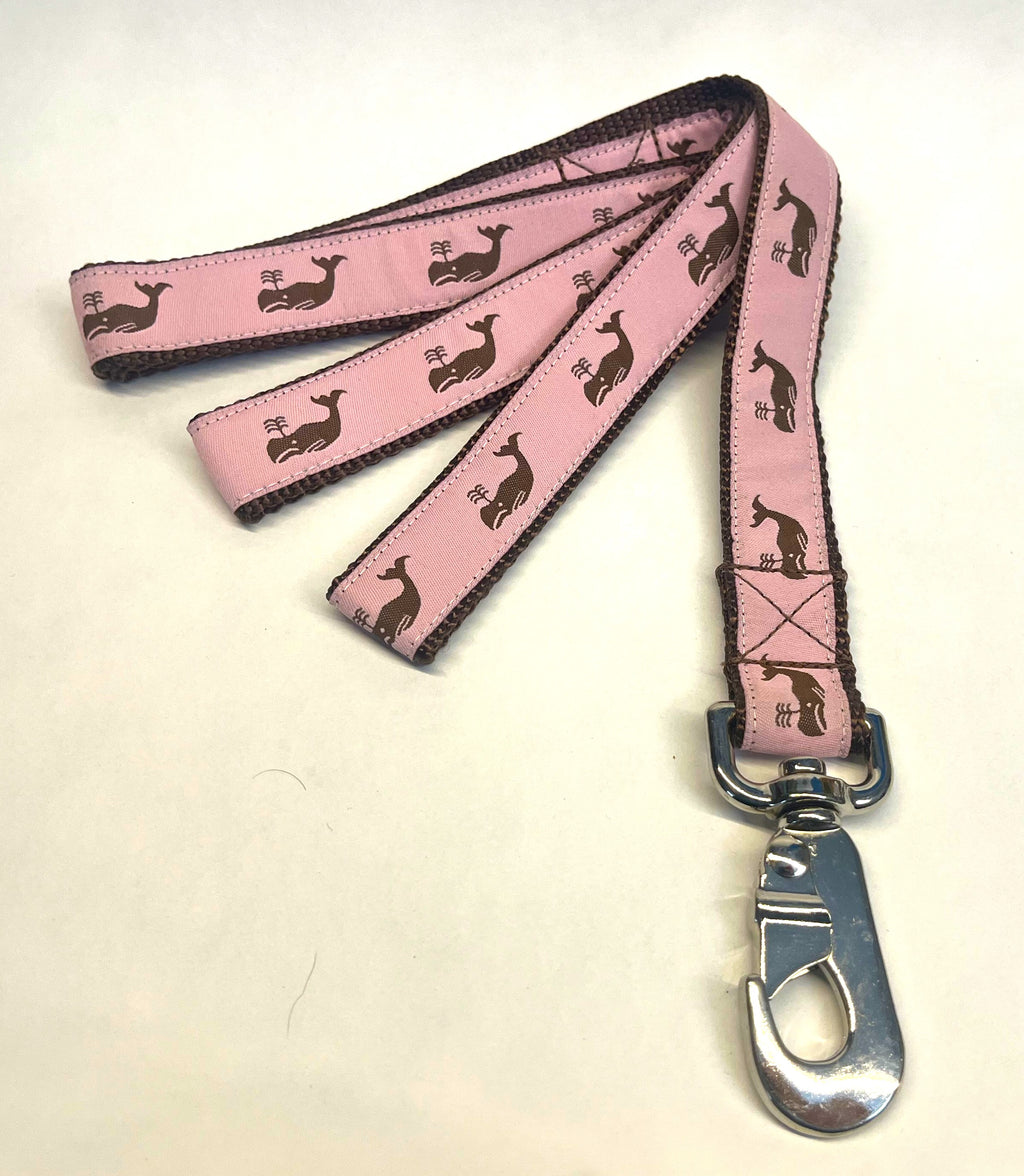 Light Pink with Brown Whales Dog Leash 1in