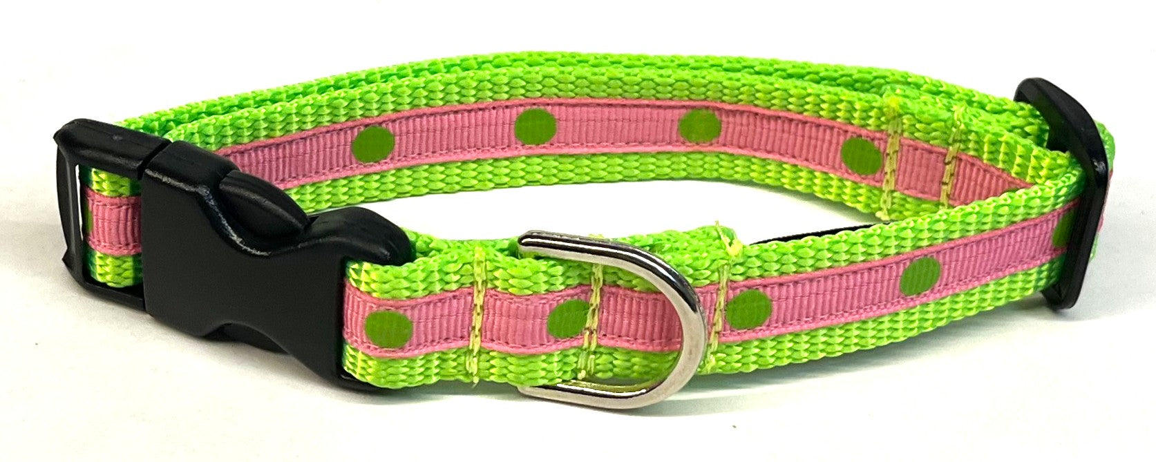 Light Pink with Green Dot Dog Collar 3/4