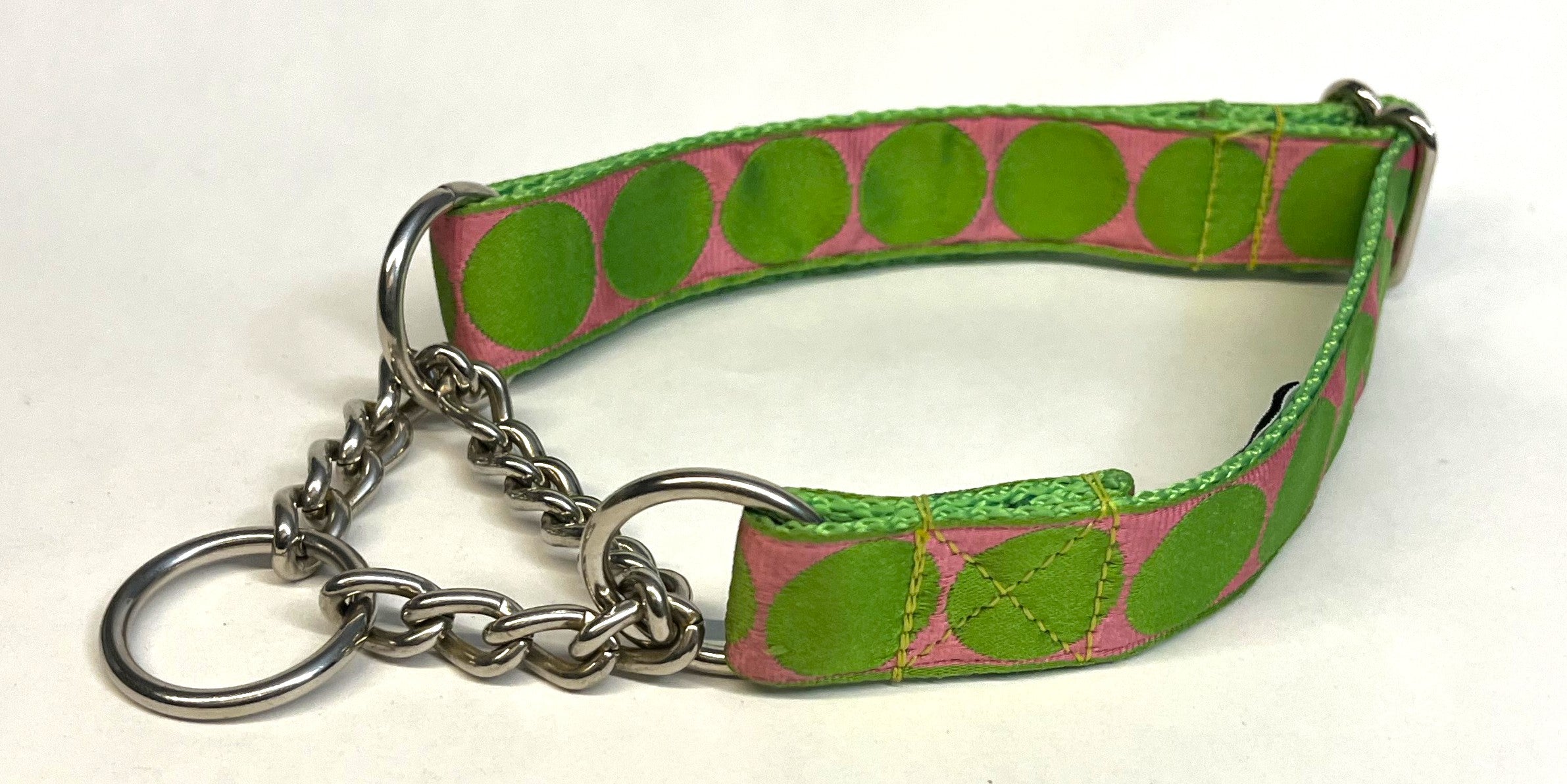 Light Pink with Green Large Dot Chain Martingale Collar 1in