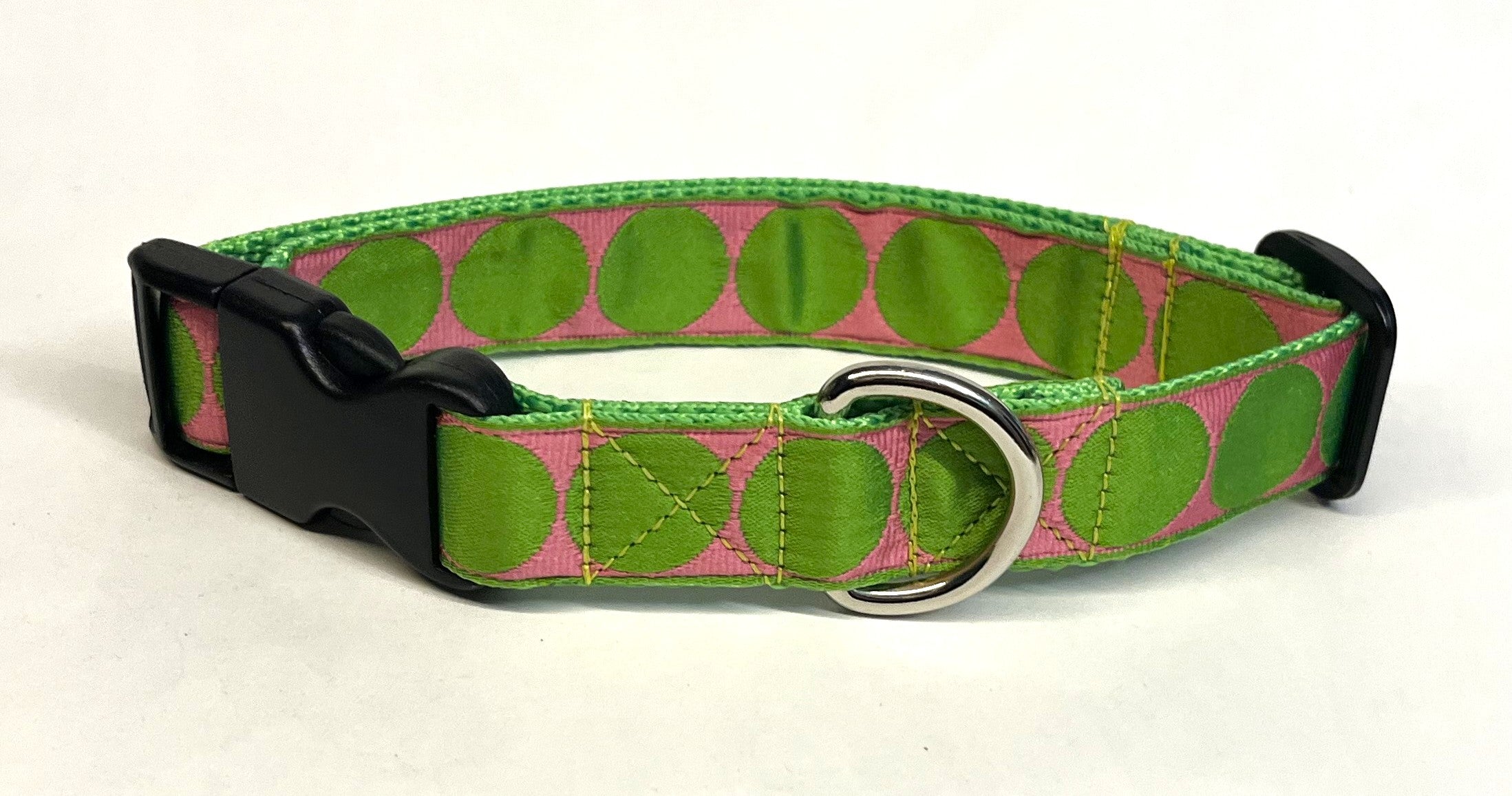 Light Pink with Green Large Dot Dog Collar 1in