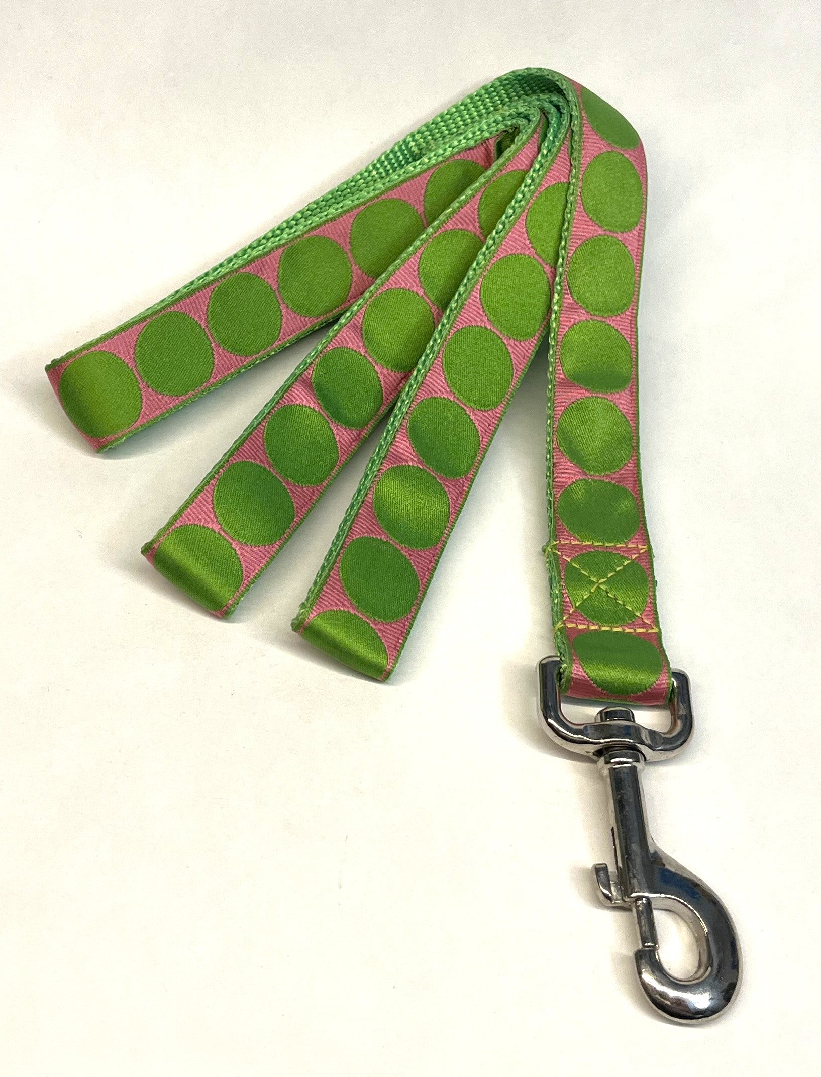 Light Pink with Green Large Dot Dog Leash 1in