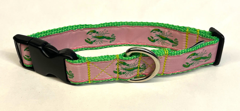 Light Pink with Green Lobsters Dog Collar 1in