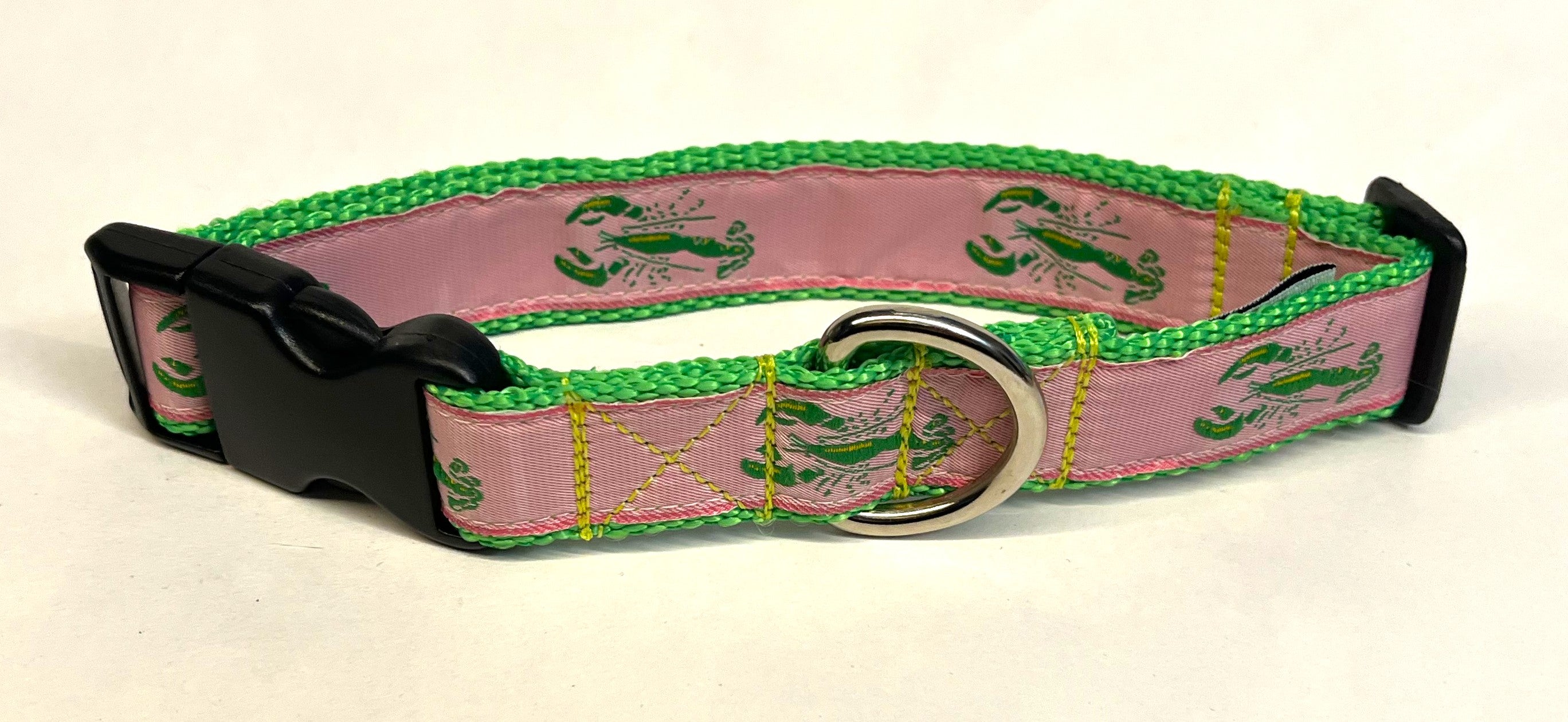 Light Pink with Green Lobsters Dog Collar 1in