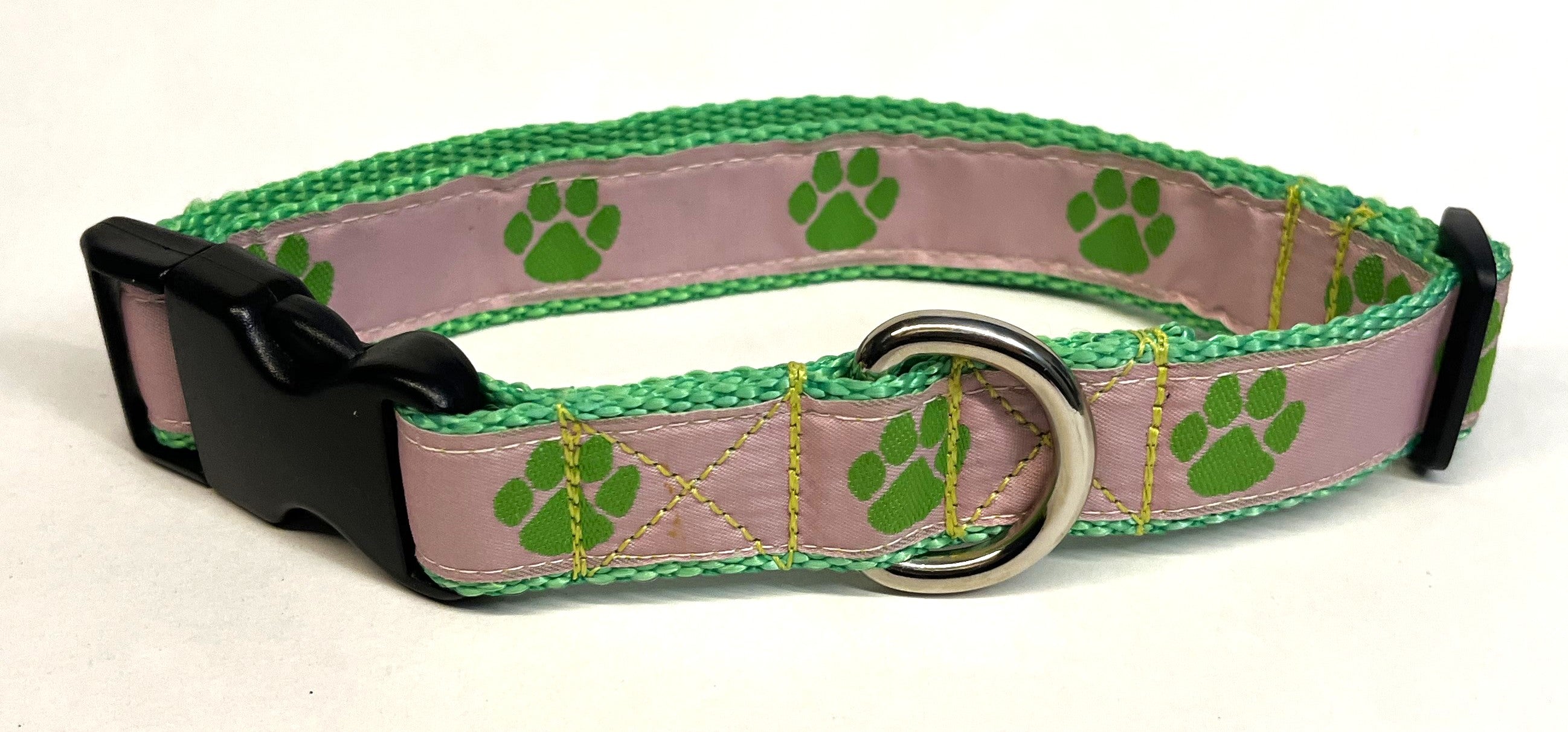 Light Pink with Green Paw Prints Dog Collar 1in