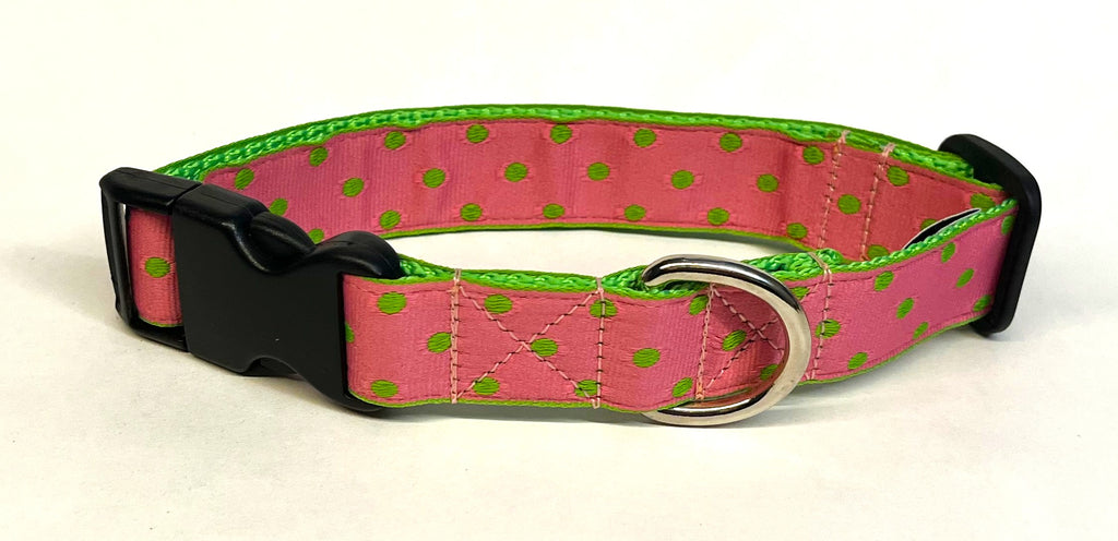 Light Pink with Green Polka Dots Dog Collar 1in