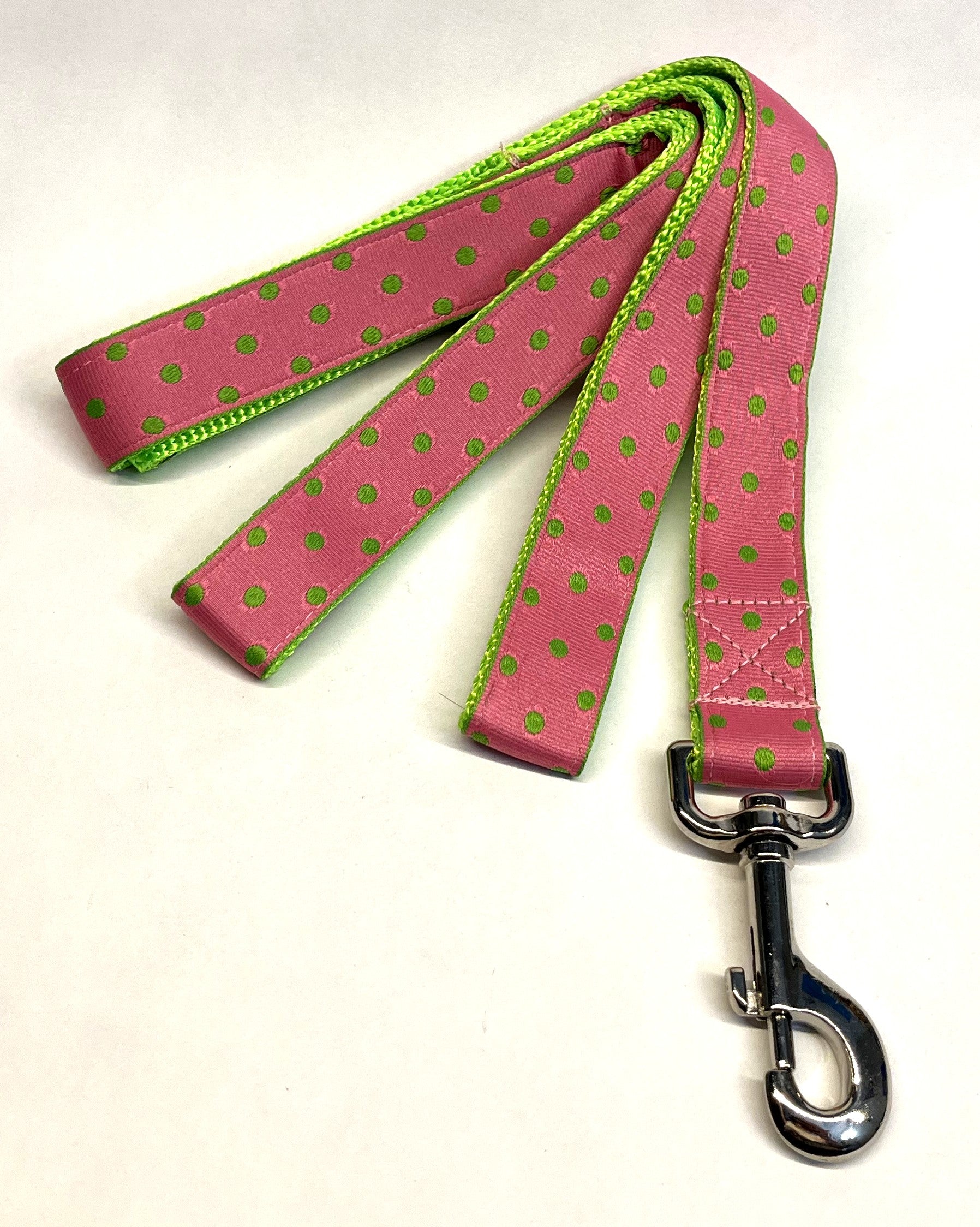 Light Pink with Green Polka Dots Dog Leash 1in