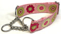 Light Pink with Green, Pink, and Light Green Flowers Chain Martingale Collar 1 1/2 in