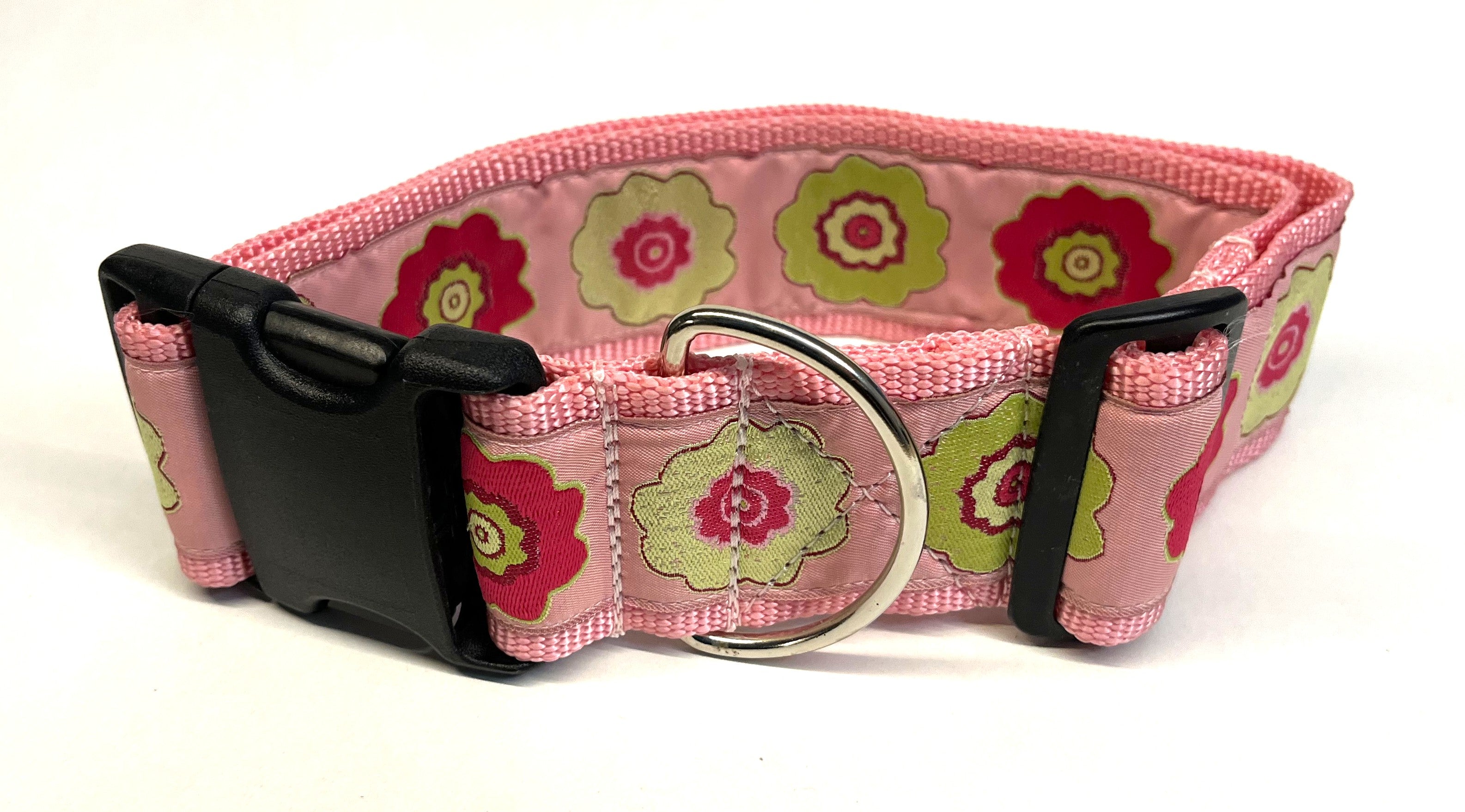 Light Pink with Green, Pink, White Flowers Dog Collar 2in