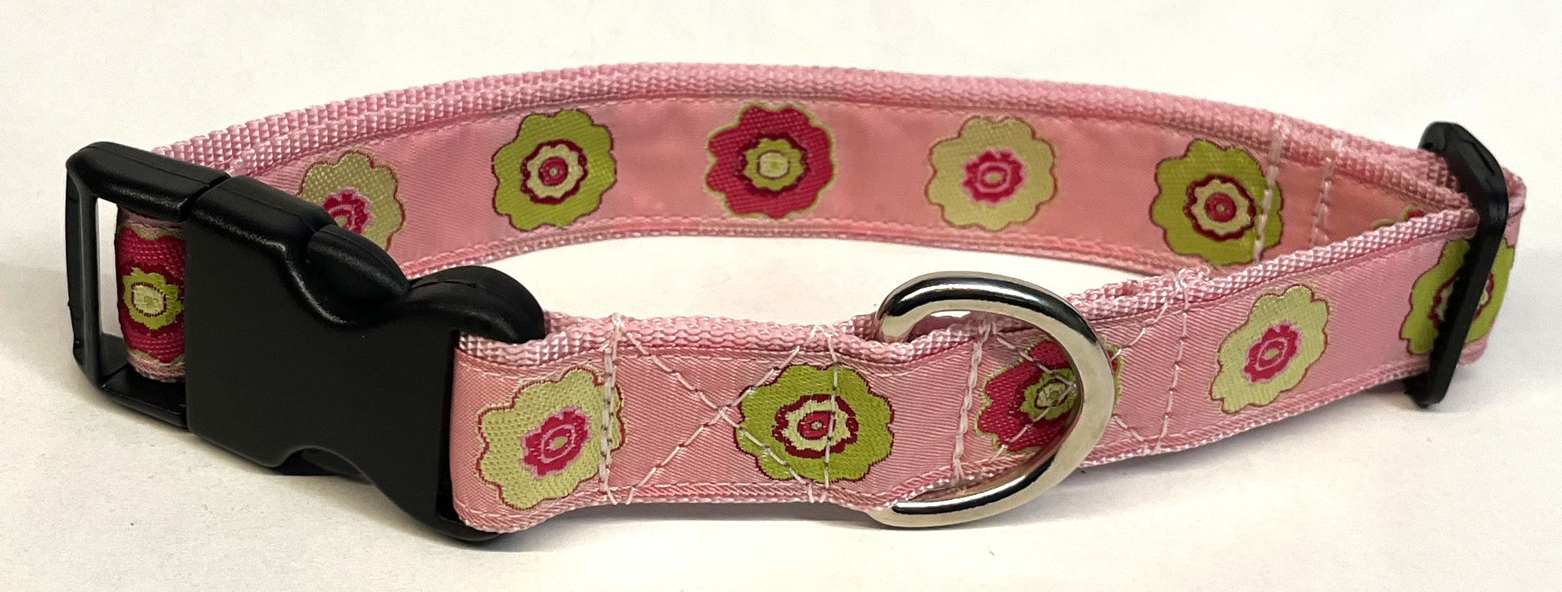 Light Pink with Green and Pink Flowers Dog Collar 1in