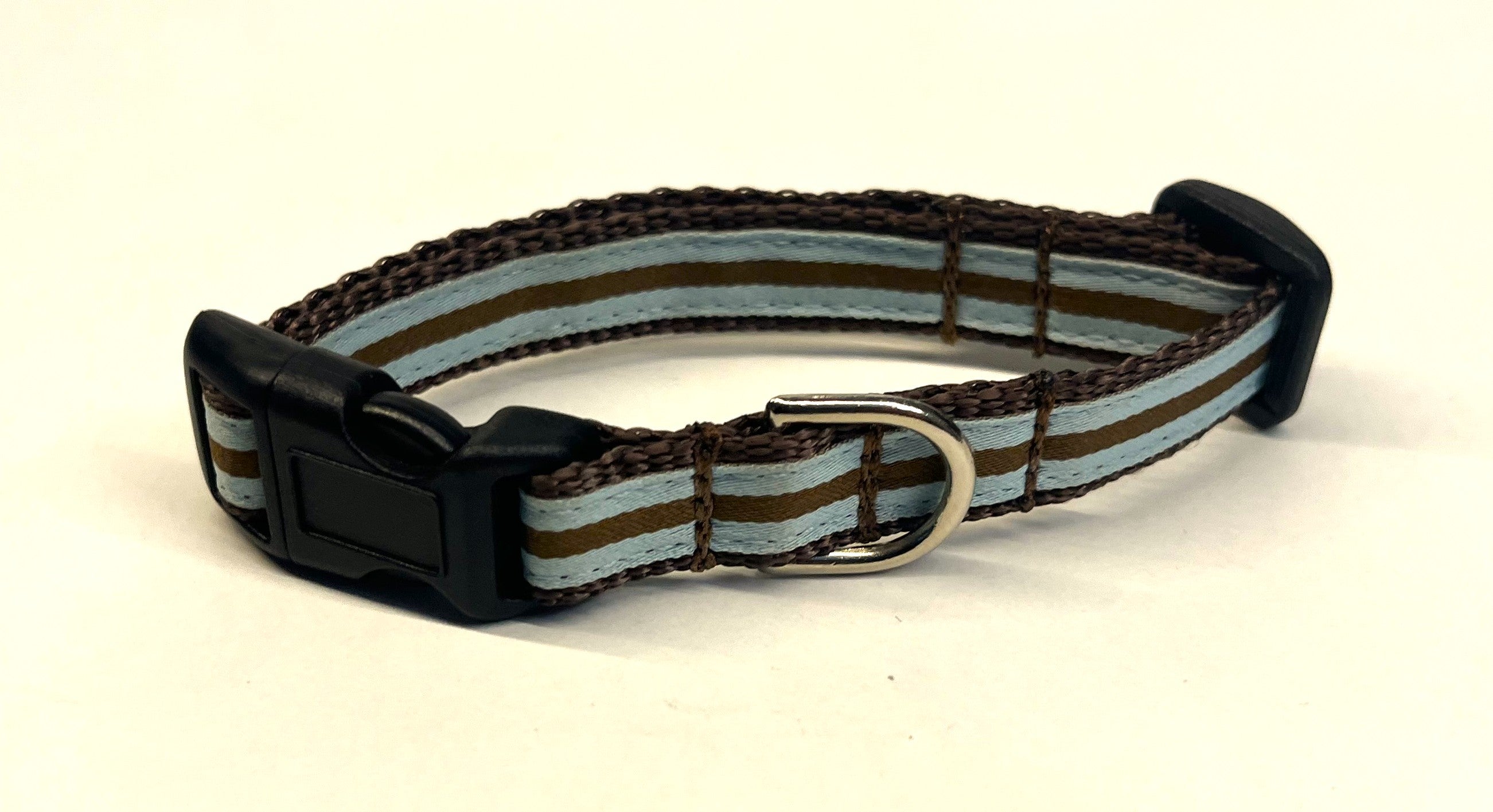 Light Blue and Brown Stripes Dog Collar 1/2