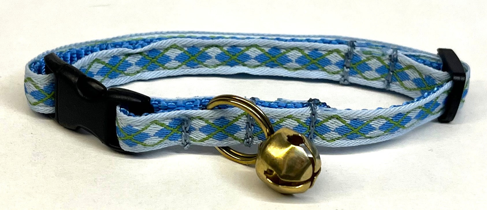 Light Blue with Blue and Green Argyle Design Cat Collar