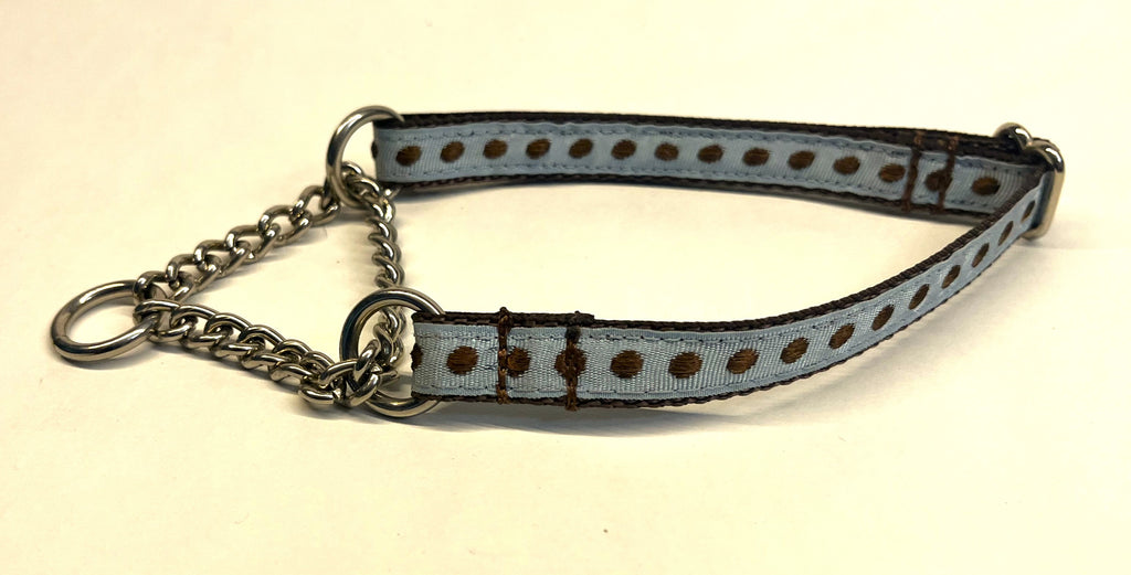 Light Blue with Brown Dot Chain Martingale Collar 1/2