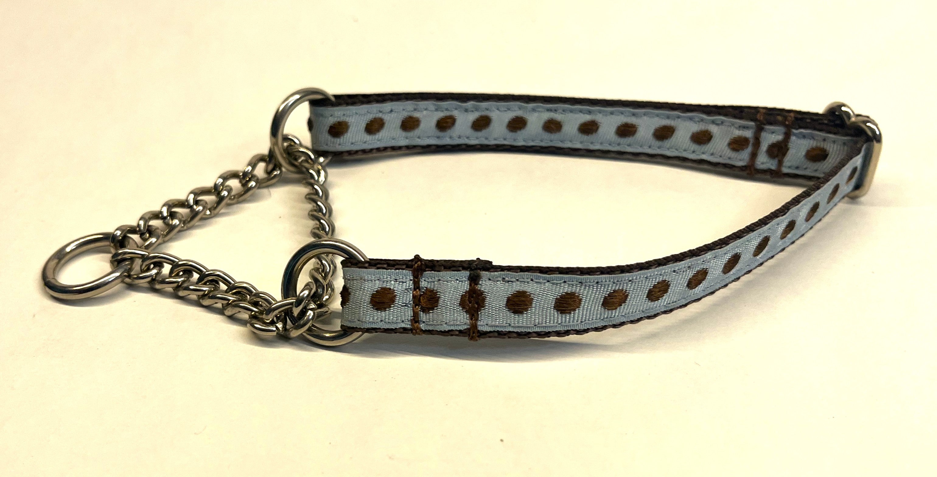 Light Blue with Brown Dot Chain Martingale Collar 1/2