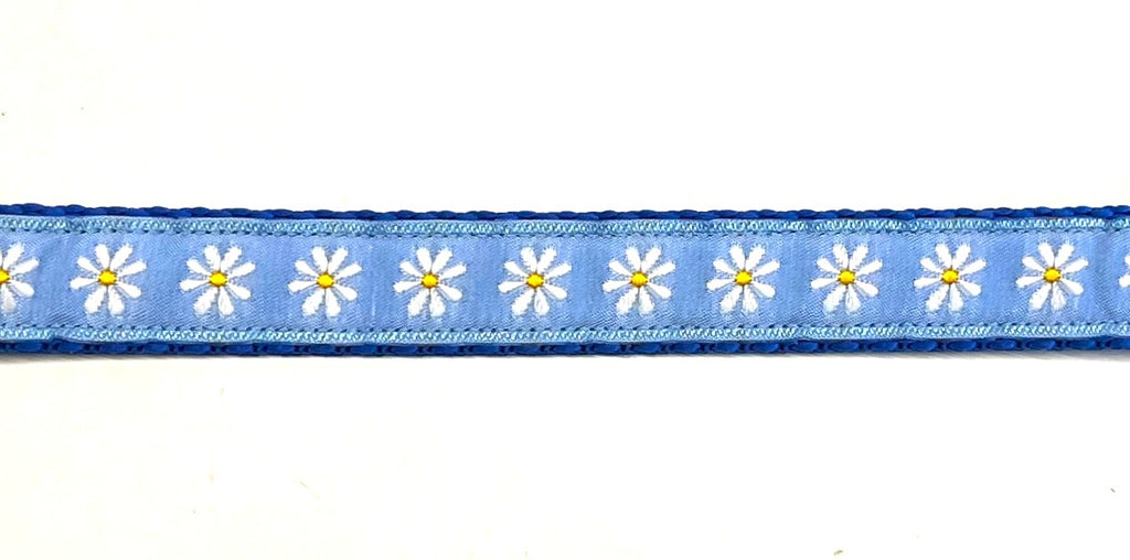 Light Blue with Daisies Dog Collar 3/4 inch on blue webbing