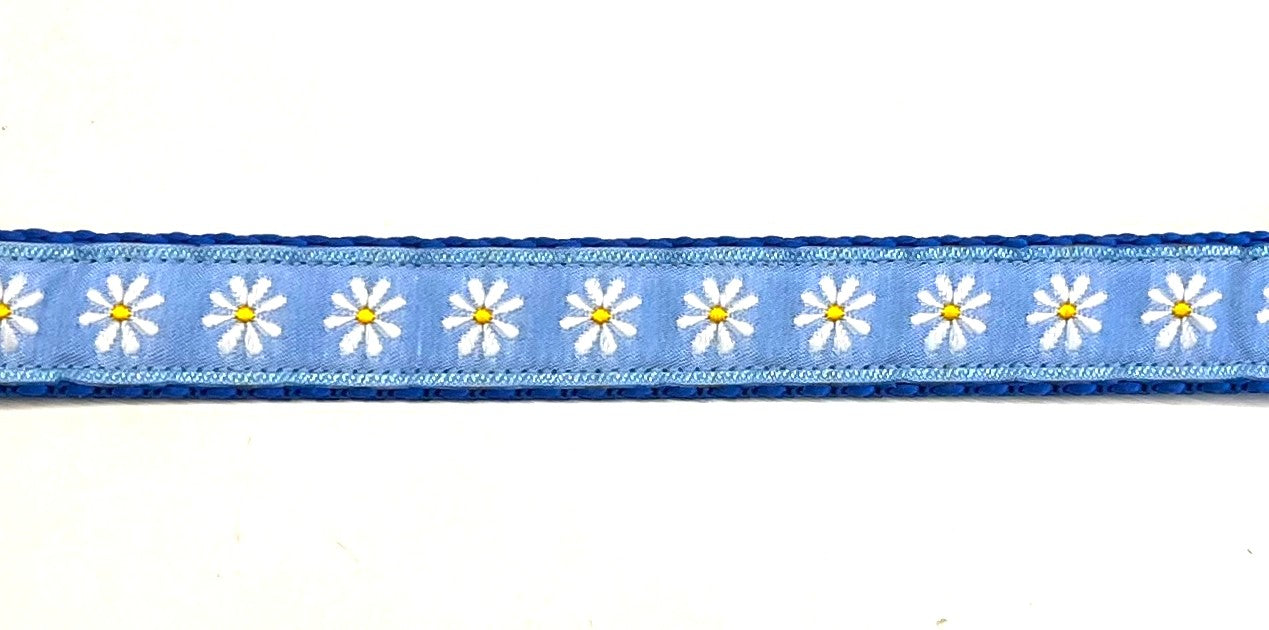 Light Blue with Daisies Dog Collar 3/4 inch on blue webbing