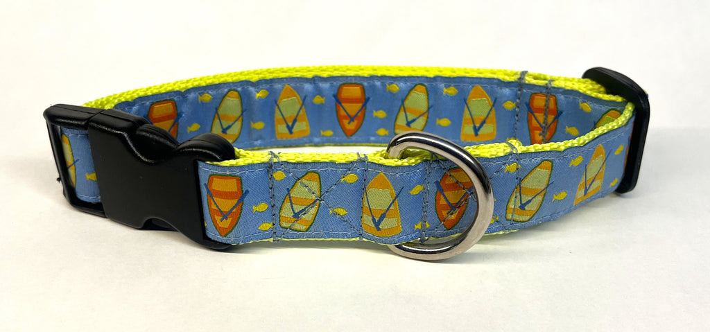 Light Blue with Rowboats and Fish Dog Collar 1in