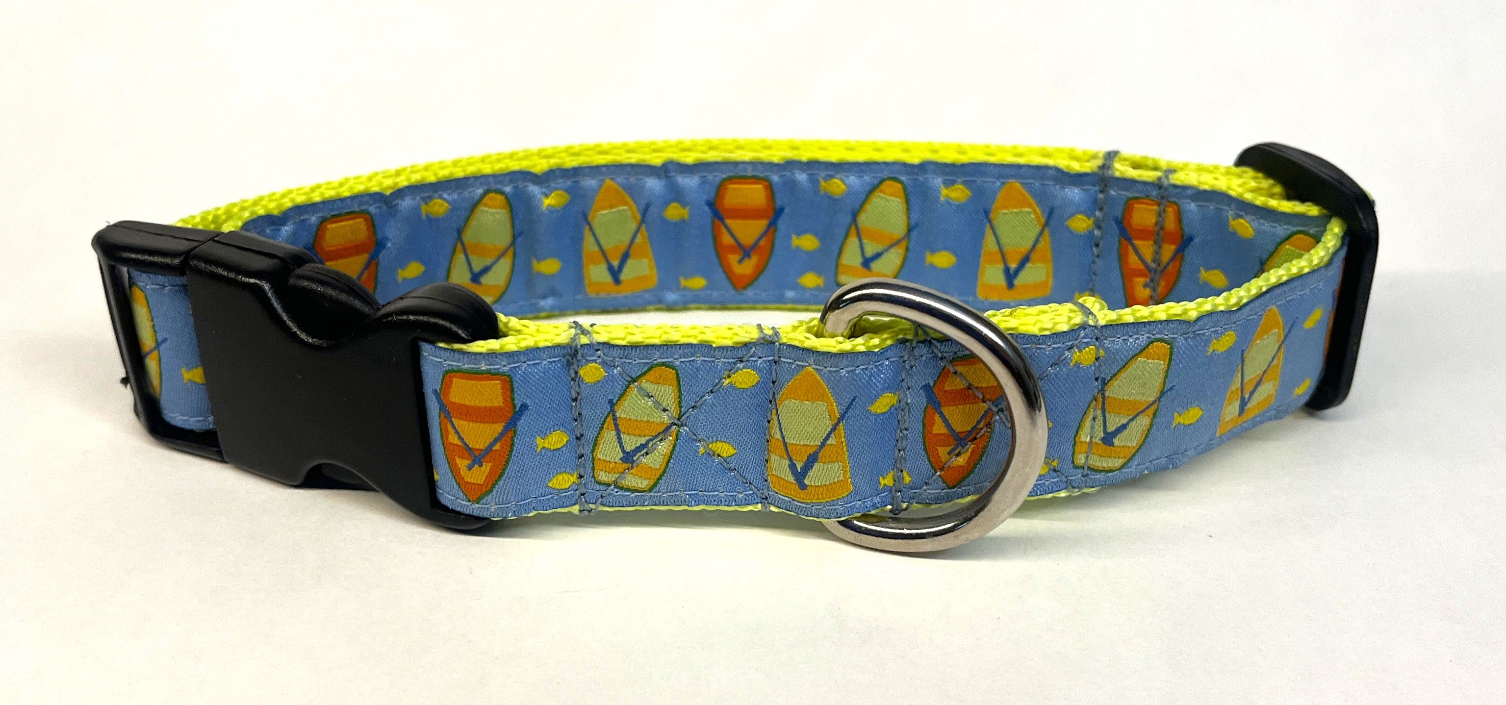 Light Blue with Rowboats and Fish Dog Collar 1in