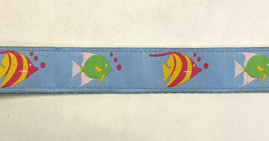 Light Blue with Tropical Fish Dog Collar 1in