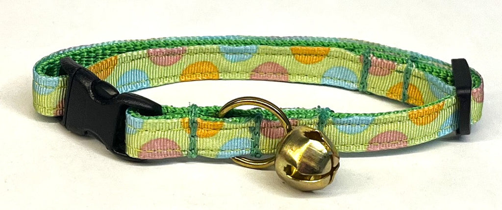 Light Green with Blue, Pink & Orange Half Circle Dots Cat Collar