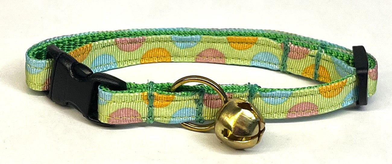 Light Green with Blue, Pink & Orange Half Circle Dots Cat Collar