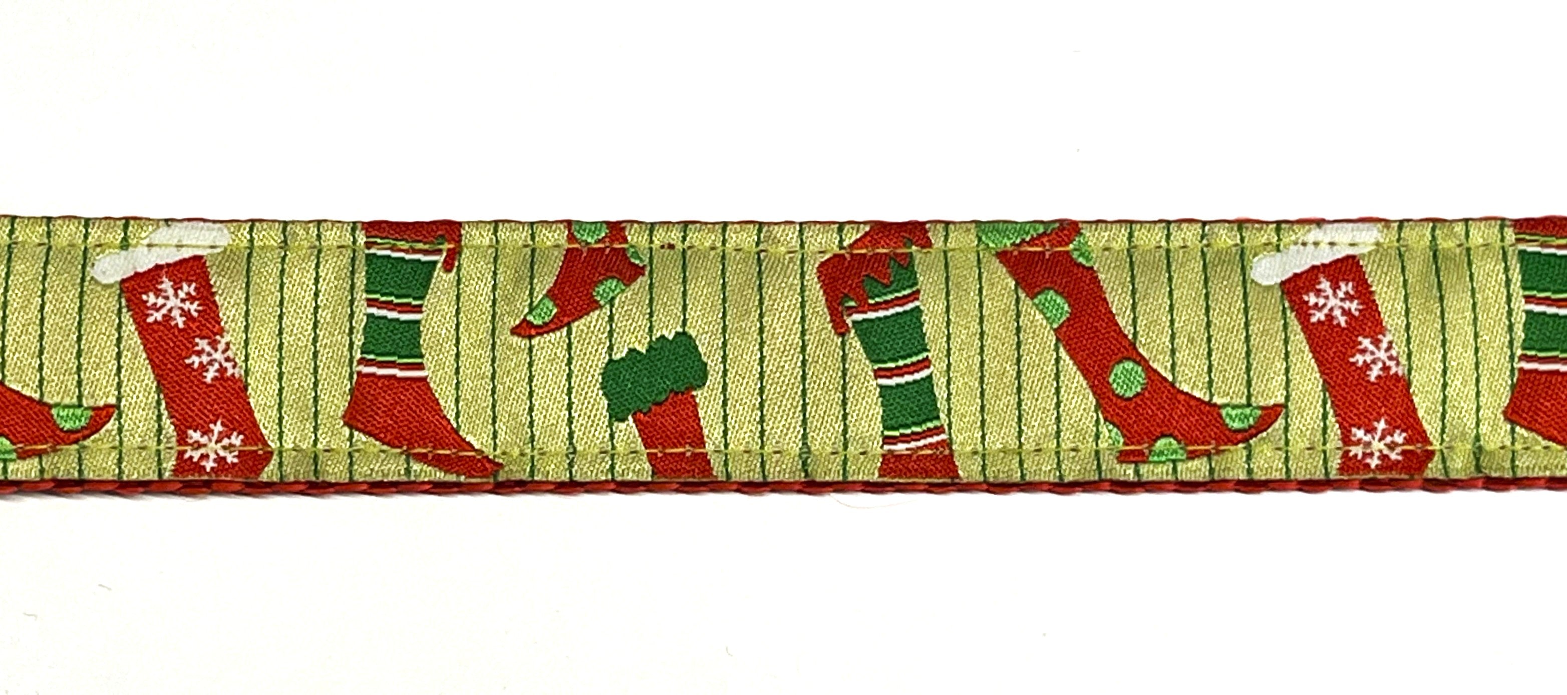 Light Green with Christmas Stockings Dog Collar 1in