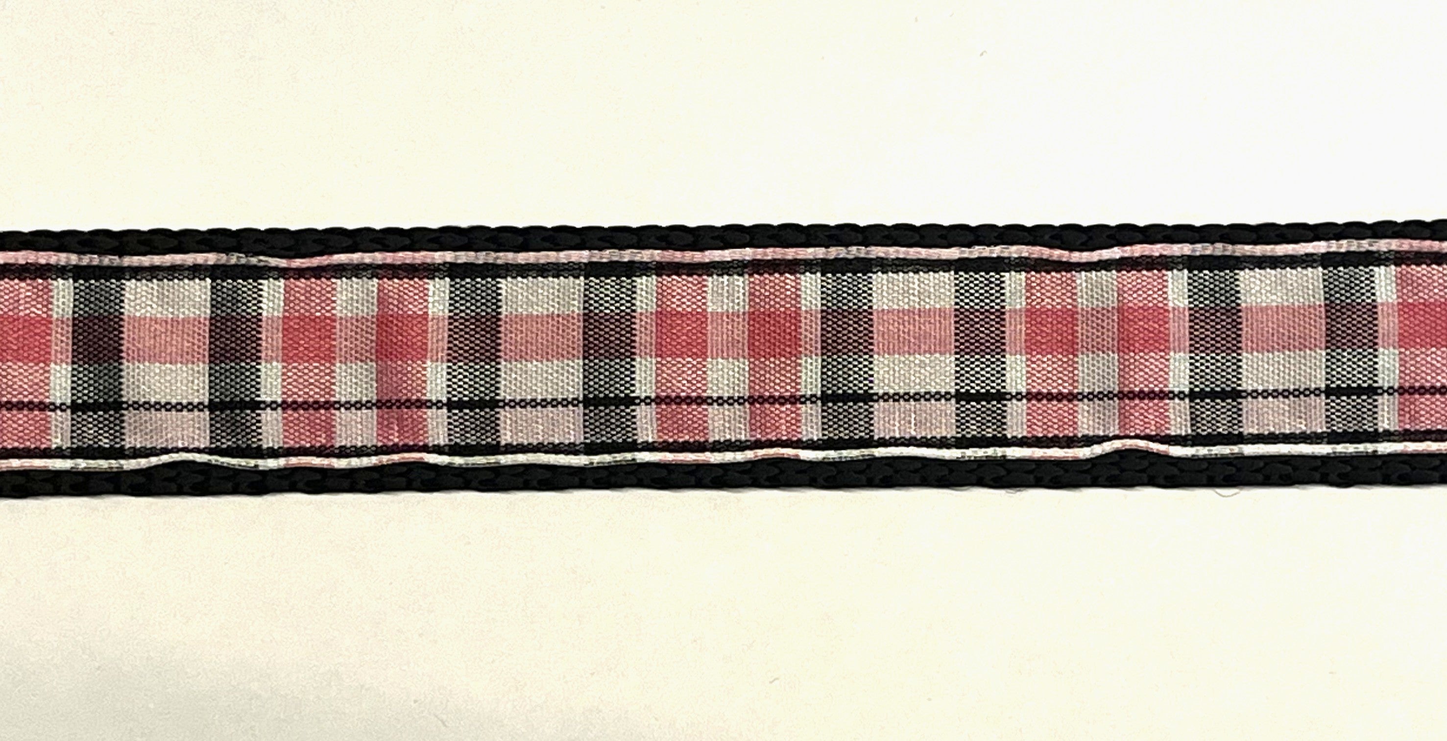 Light Pink, Black and White Plaid Martingale Collar 1in