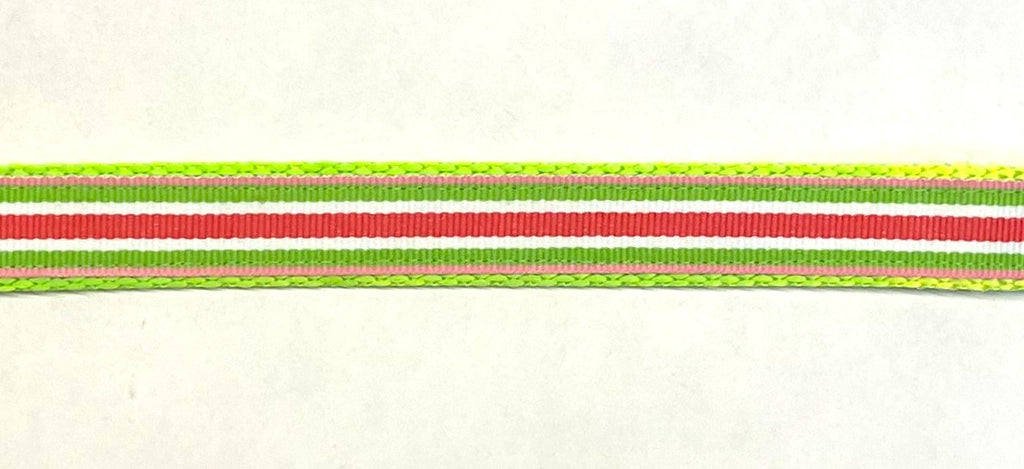 Light Pink, Green, White, Pink Stripe Dog Collar 3/4 inch on green webbing