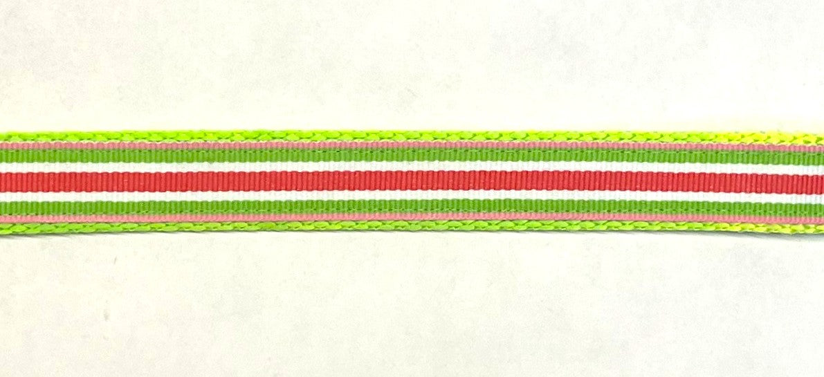Light Pink, Green, White, Pink Stripe Dog Collar 3/4 inch on green webbing