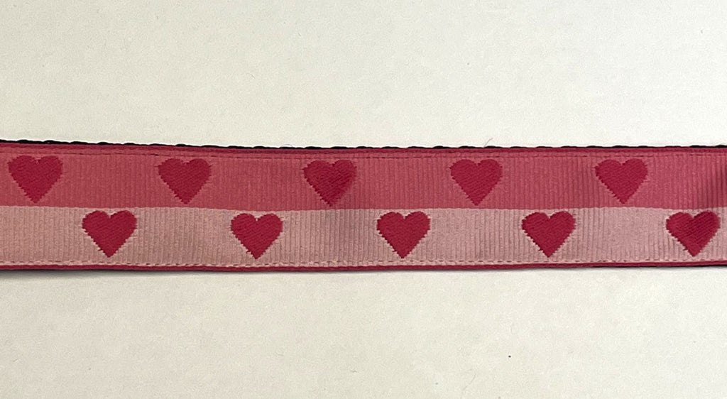 Light Pink Stripe with Dark Pink Hearts Dog Leash 1in