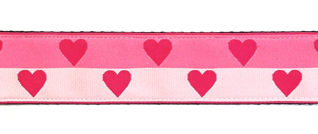 Light pink and pink stripe with pink hearts dog collar 1 1/2 in